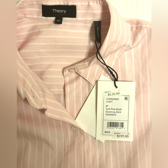 NWT THEORY Pink Multi Downing Bold Oversized Striped Button Down Shirt - Picture 6 of 7